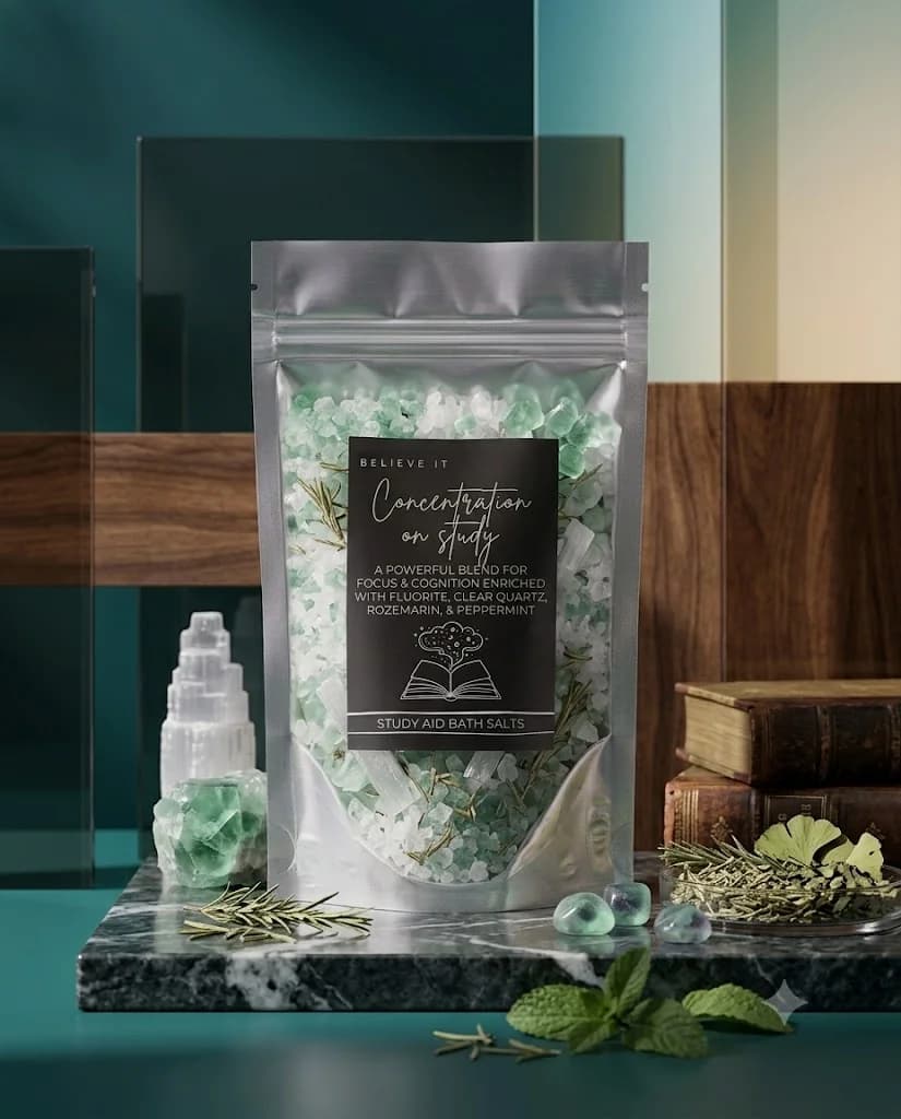 Concentration on studies Bath salt product photograph