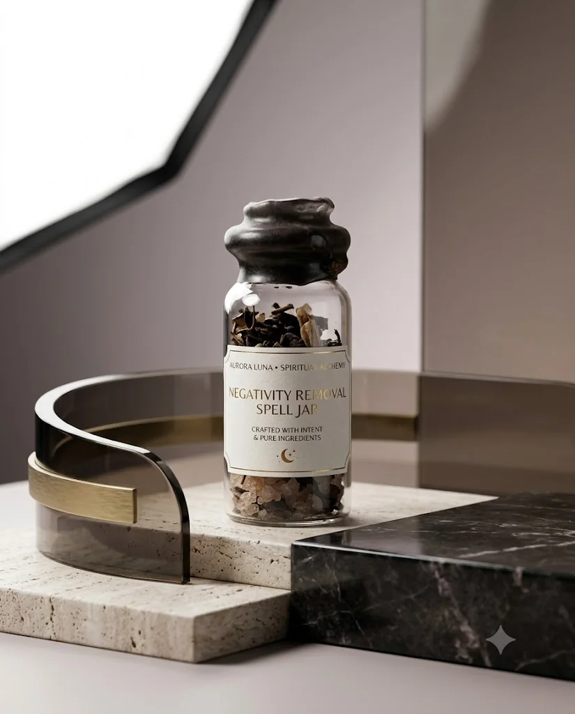 Negativity removal spell jar product photograph